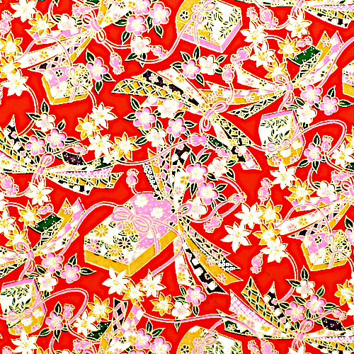 Origami Papier, Japanisches Papier Grossformat 67 x 99 cm, Tamatebako und Blumen, rot
