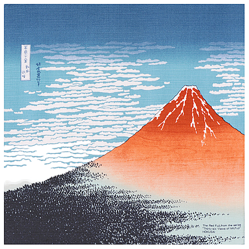 Furoshiki Tuch 48cm, roter Fuji | Hokusai inspiriertes Design | Japanische Tradition