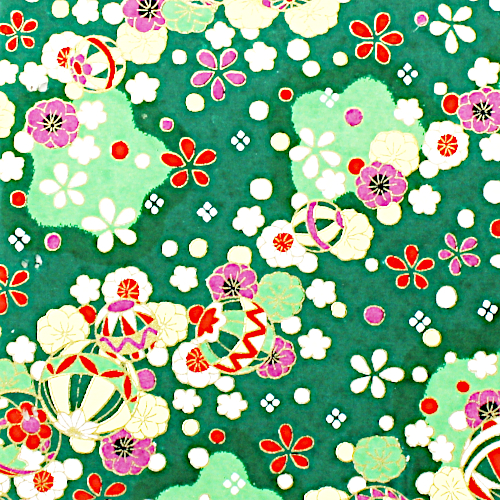 Origami Papier, Japanisches Papier Grossformat 67 x 99 cm, Temari und Blumen, grün